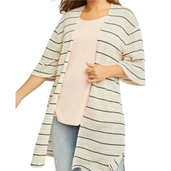 Lane Bryant Open Weave Knit Kimono Stripe Cardigan 14/16 - Picture 1 of 7